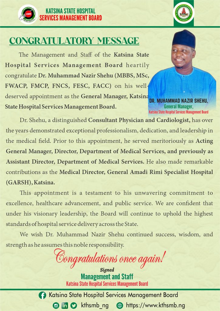 Congratulatory Message - Dr. Nazir
